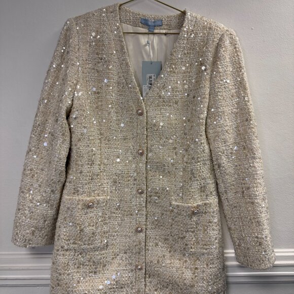 NWT Antonio Melani Classic Daytime Tweed V- Neck Long Sleeve A-line Dress Coat - Picture 2 of 7